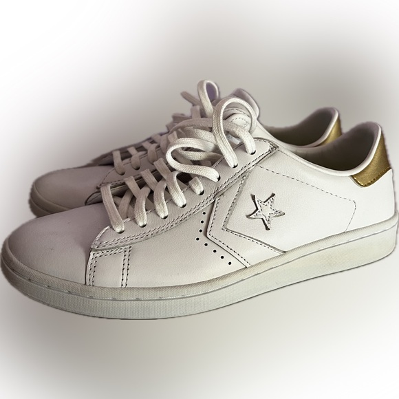 Converse Pro Leather Metallic Low Top Sneakers White and Gold Size 8 - Picture 4 of 7